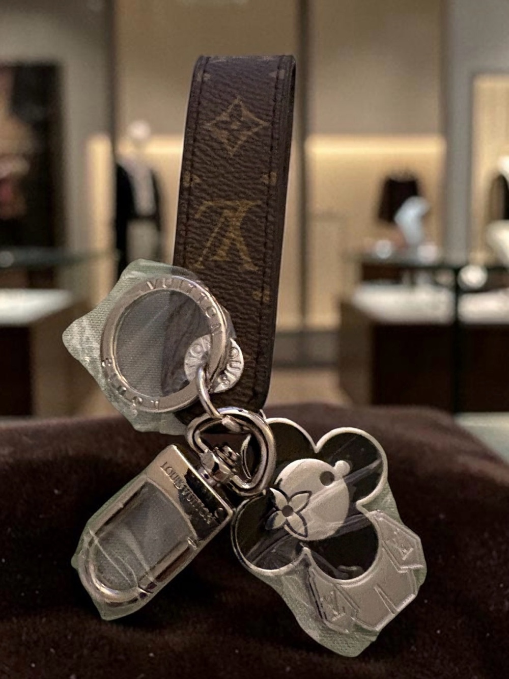 Brown Key Charm with Silver Hardware